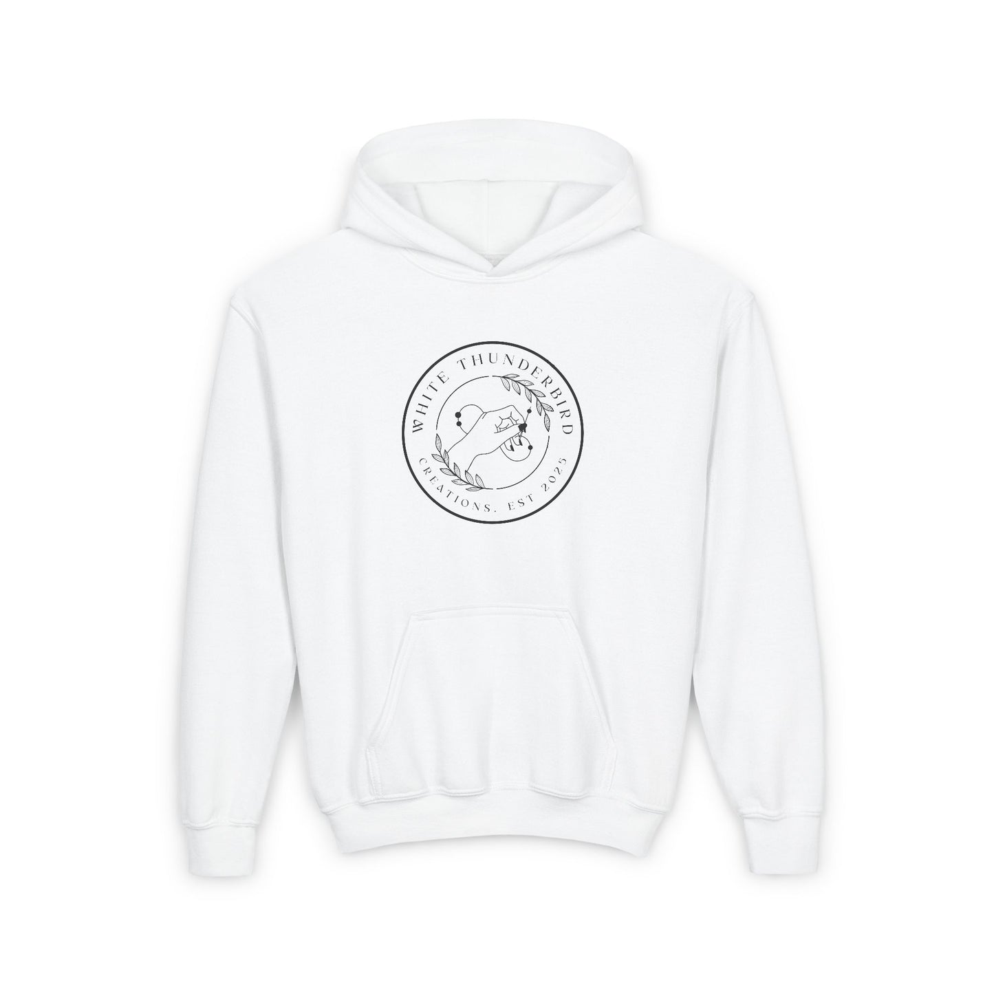Youth Heavy Blend Hooded Sweatshirt - 'White Thunderbird' Design - Cozy Casualwear for Kids