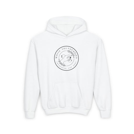 Youth Heavy Blend Hooded Sweatshirt - 'White Thunderbird' Design - Cozy Casualwear for Kids